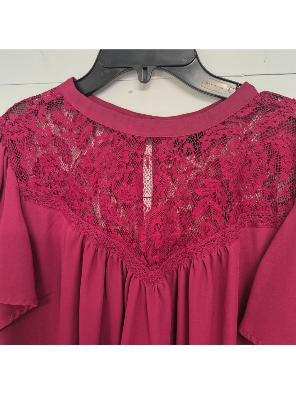 Torrid Womens Burgundy Lace Blouse Short Flutter Sleeves - Picture 2 of 9